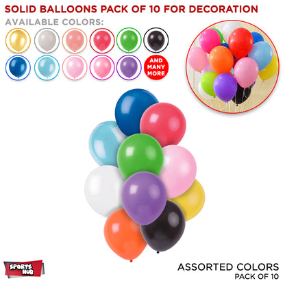 1.5 Gram Solid Latex 10 Inch Round Balloons - 10 Pcs