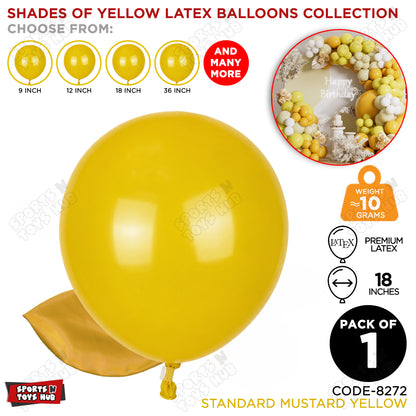 Mustard Yellow Latex Balloons Available In 9, 12, 18 & 36 Inch Sizes