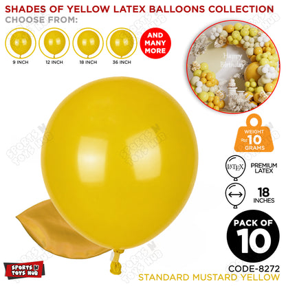 Mustard Yellow Latex Balloons Available In 9, 12, 18 & 36 Inch Sizes
