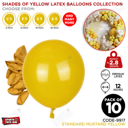 Mustard Yellow Latex Balloons Available In 9, 12, 18 & 36 Inch Sizes