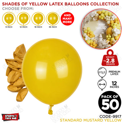 Mustard Yellow Latex Balloons Available In 9, 12, 18 & 36 Inch Sizes
