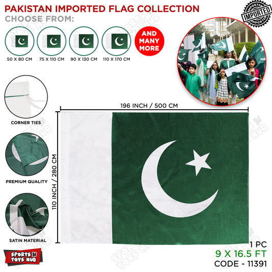 Premium Imported Pakistan Flag – 9 x 16.5 Feet Jumbo Size