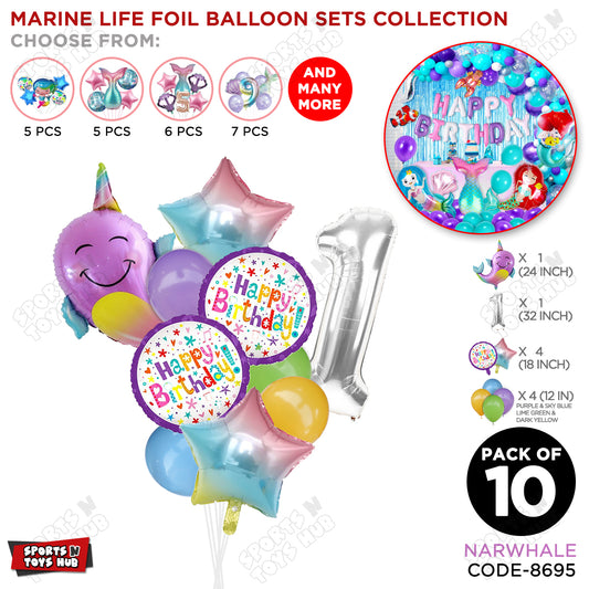 NarWhale Foil Balloon Pack Of 10 Set With 32 Inch Foil Number Balloons