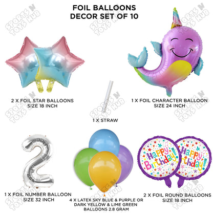 NarWhale Foil Balloon Pack Of 10 Set With 32 Inch Foil Number Balloons
