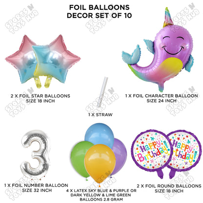 NarWhale Foil Balloon Pack Of 10 Set With 32 Inch Foil Number Balloons