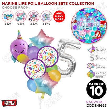 NarWhale Foil Balloon Pack Of 10 Set With 32 Inch Foil Number Balloons