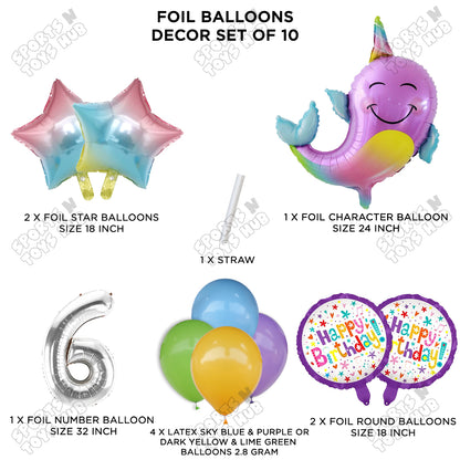 NarWhale Foil Balloon Pack Of 10 Set With 32 Inch Foil Number Balloons