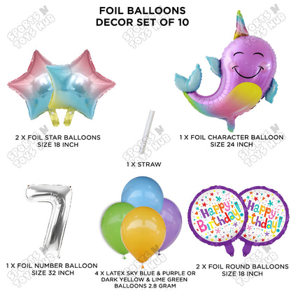 NarWhale Foil Balloon Pack Of 10 Set With 32 Inch Foil Number Balloons