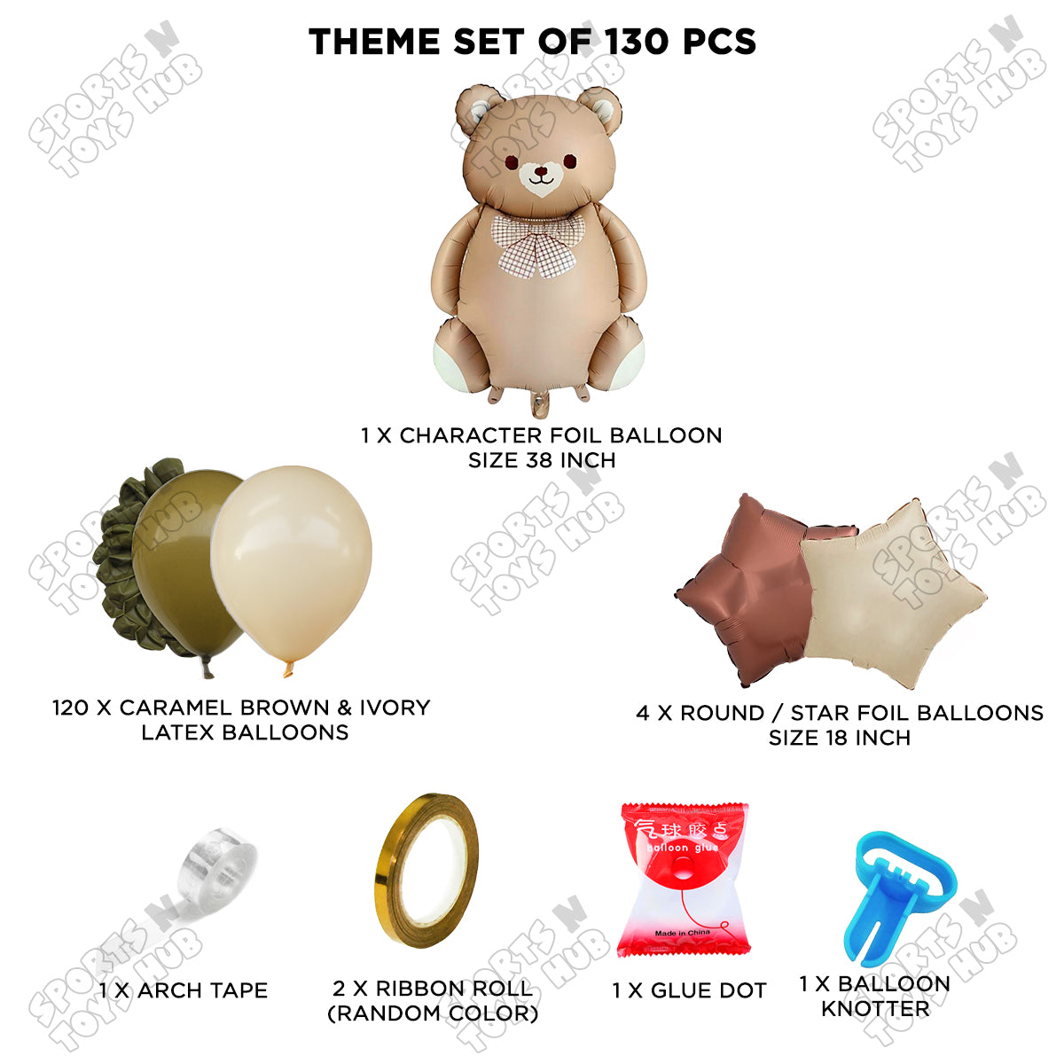 Teddy Bear Brown Foil Balloon Set Arch Garland Theme