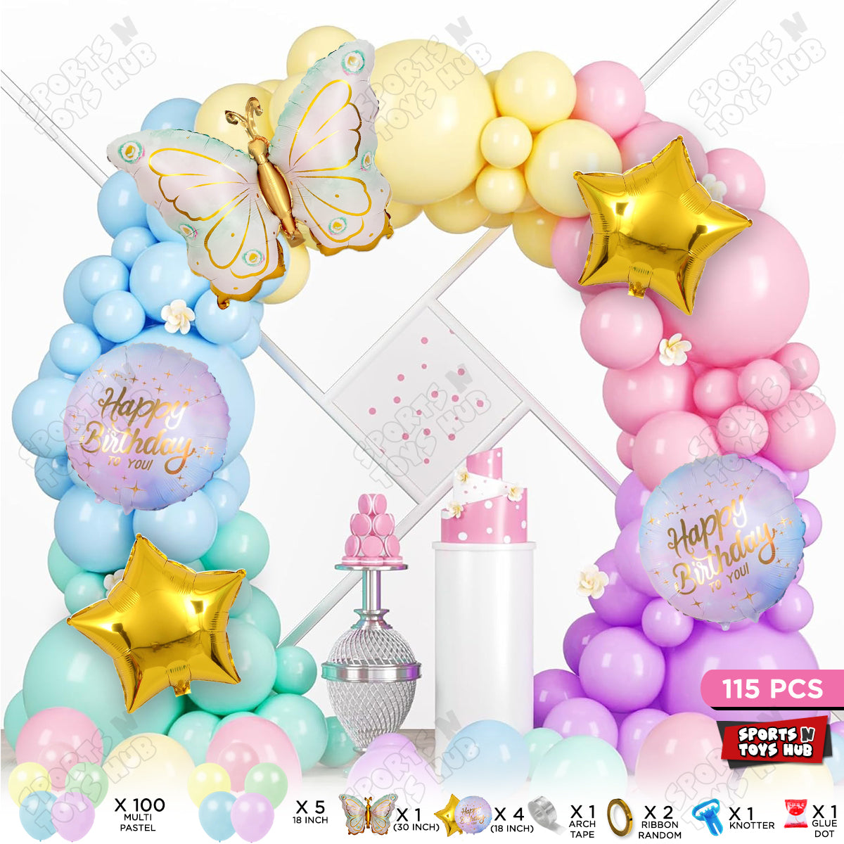 Butterfly Wing Pattern Foil Balloon Set Arch Theme - Pack Of 115