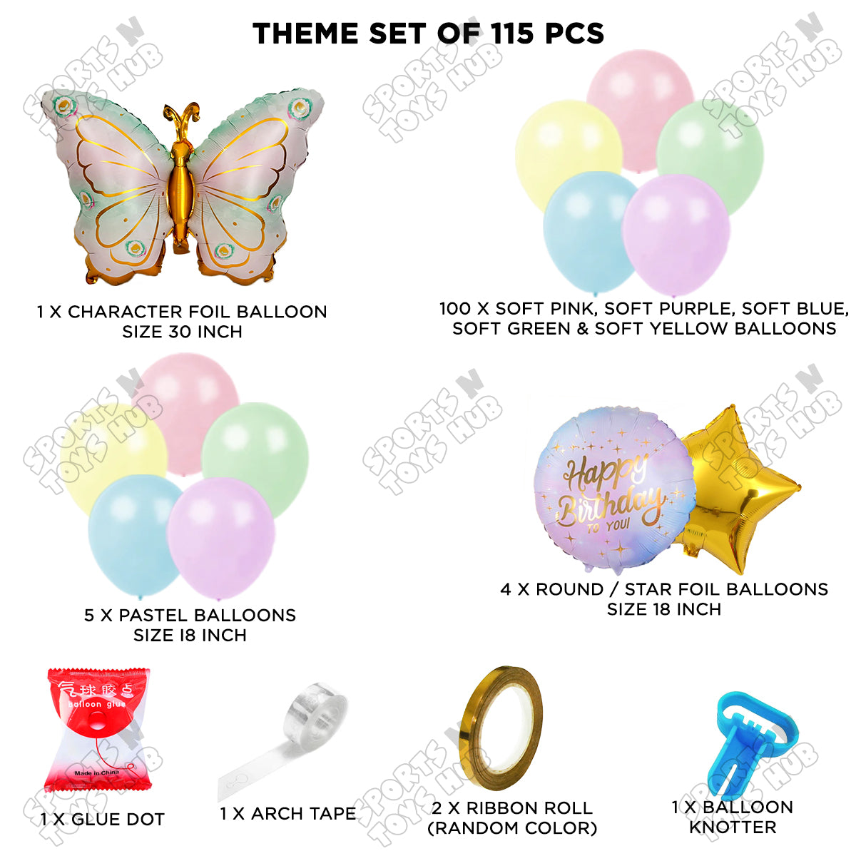 Butterfly Wing Pattern Foil Balloon Set Arch Theme - Pack Of 115