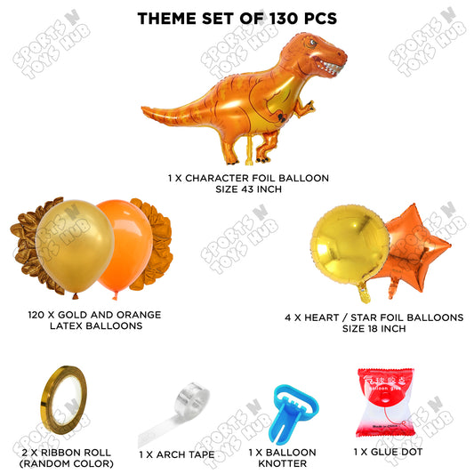Orange & Gold Color Balloon Arch Garland Theme Kit with Jumbo Orange T-Rex Dinosaur Foil Balloon Set – 130 Pcs Premium Dinosaur Birthday Party Decorations for Kids, Baby Shower, Jungle Safari Theme & Balloon Arch Decor