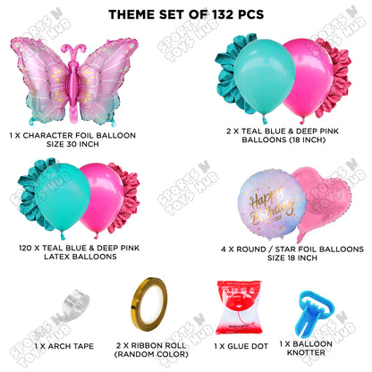 Gradient Blue & Pink Color Butterfly Foil Balloon Set Arch Theme - Pack Of 132