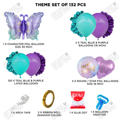 Gradient Blue & Purple Color Butterfly Foil Balloon Set Arch Theme - Pack Of 132