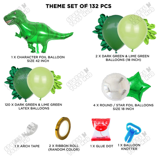 Dark Green & Lime Green Color Balloon Arch Garland Theme Kit with Jumbo T-Rex Dinosaur Green Foil Balloon Set – 132 Pcs Premium Dinosaur Birthday Party Decorations for Kids, Baby Shower, Jungle Safari Theme, Balloon Arch & Event Decor