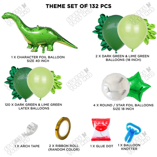 Dark Green & Lime Green Color Balloon Arch Garland Theme Kit with Jumbo Apatosaurus Green Foil Balloon Set – 132 Pcs Dinosaur Birthday Party Decorations for Kids, Baby Shower, Jungle Safari Theme & Balloon Arch Decor
