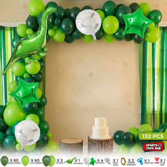 Dark Green & Lime Green Color Balloon Arch Garland Theme Kit with Jumbo Apatosaurus Green Foil Balloon Set – 132 Pcs Dinosaur Birthday Party Decorations for Kids, Baby Shower, Jungle Safari Theme & Balloon Arch Decor