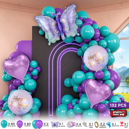 Gradient Blue & Purple Color Butterfly Foil Balloon Set Arch Theme - Pack Of 132