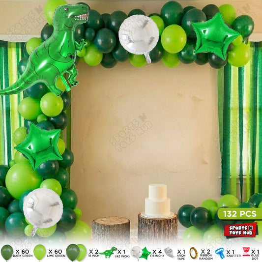 Dark Green & Lime Green Color Balloon Arch Garland Theme Kit with Jumbo T-Rex Dinosaur Green Foil Balloon Set – 132 Pcs Premium Dinosaur Birthday Party Decorations for Kids, Baby Shower, Jungle Safari Theme, Balloon Arch & Event Decor