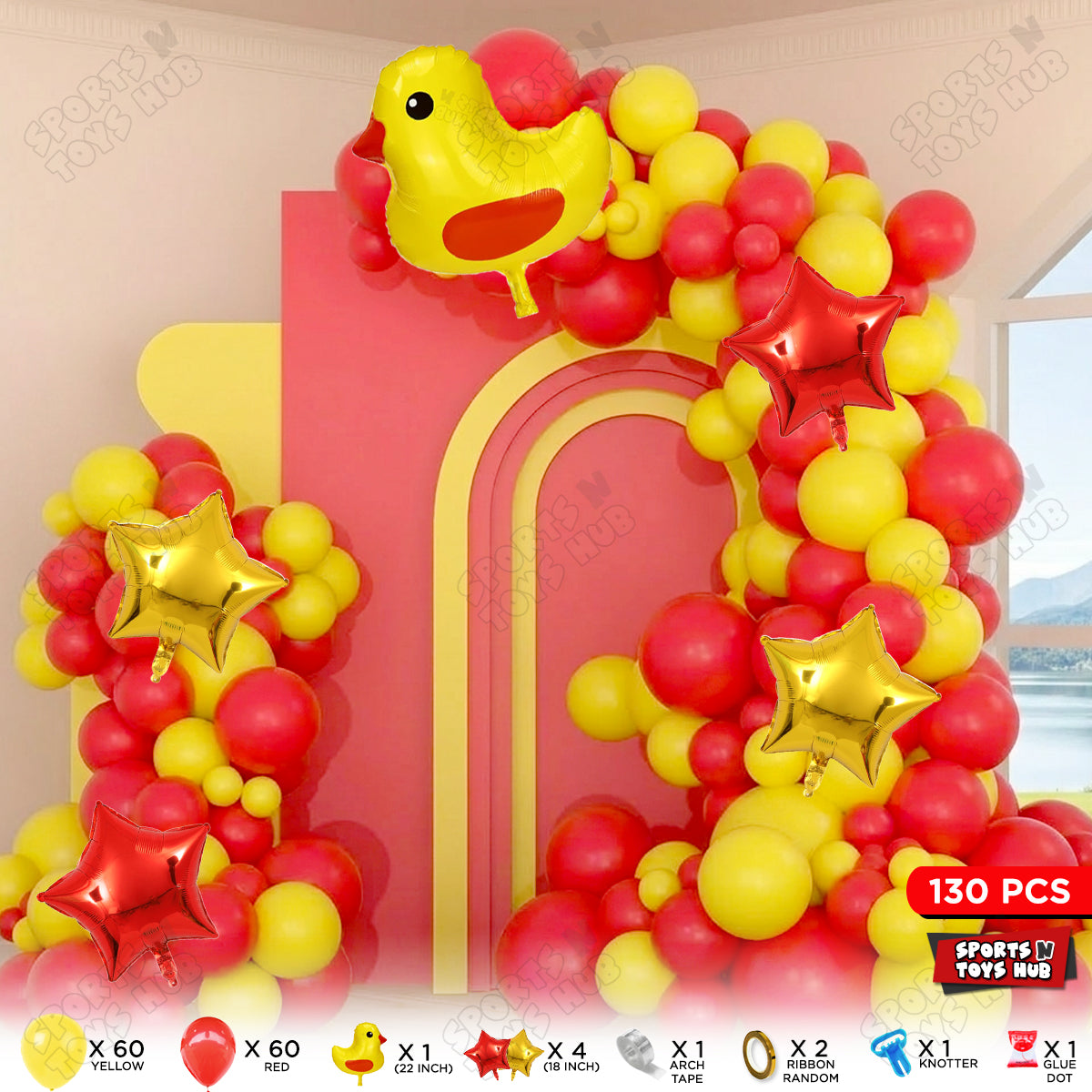 Chick Cartoon Foil Balloon Set Arch Kit Theme with Yellow & Red Latex Balloons
