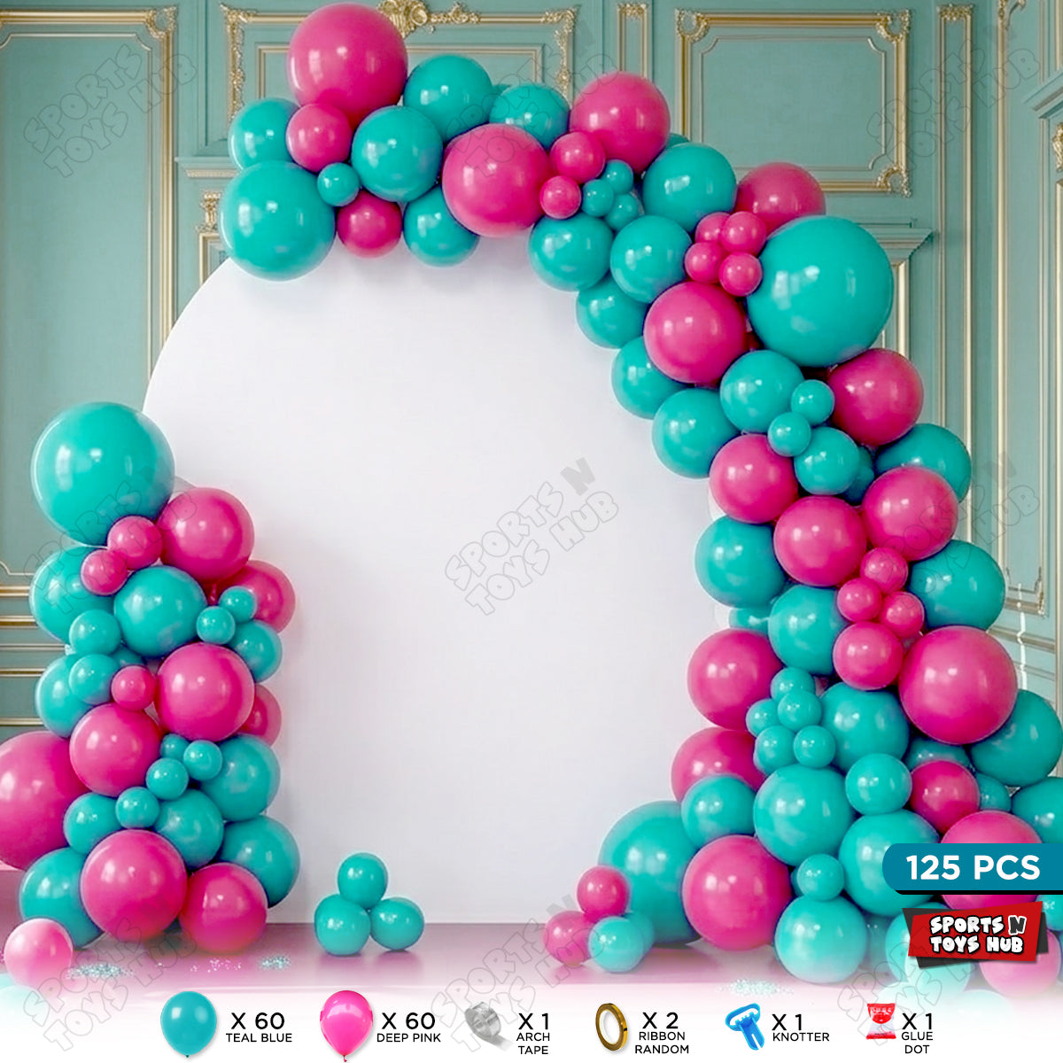 Teal Blue & Deep Pink Color Arch Theme - Pack Of 125