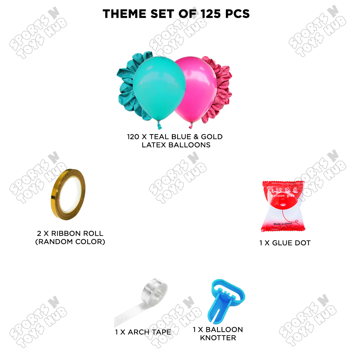 Teal Blue & Deep Pink Color Arch Theme - Pack Of 125