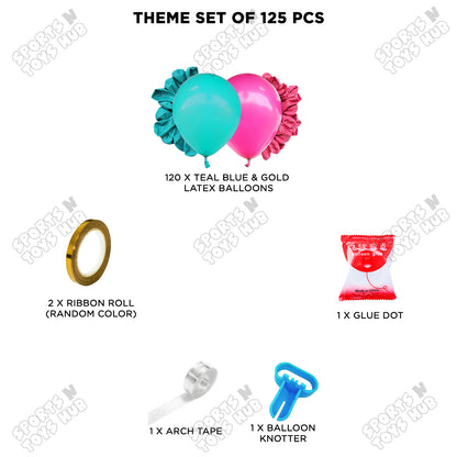 Teal Blue & Deep Pink Color Arch Theme - Pack Of 125
