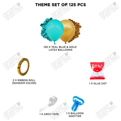 Teal Blue & Gold Balloon Arch Garland Theme Kit – Premium Latex Balloon Decoration Set for Birthday Party