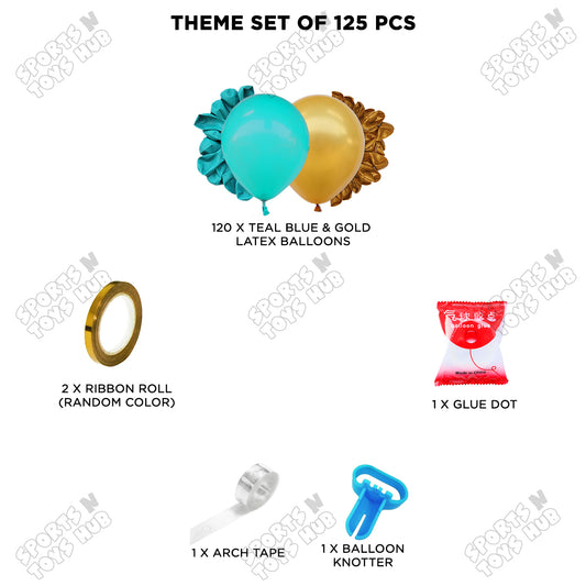 Teal Blue & Gold Balloon Arch Garland Theme Kit – Premium Latex Balloon Decoration Set for Birthday Party