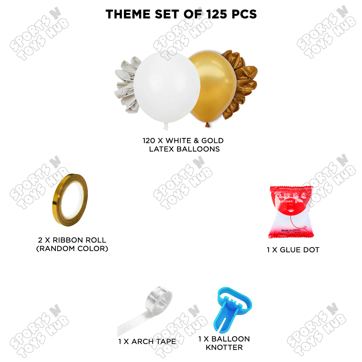 White & Gold Latex Balloon Arch Kit – Pack of 125, White & Gold Balloon Garland