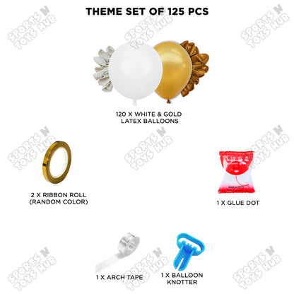 White & Gold Latex Balloon Arch Kit – Pack of 125, White & Gold Balloon Garland
