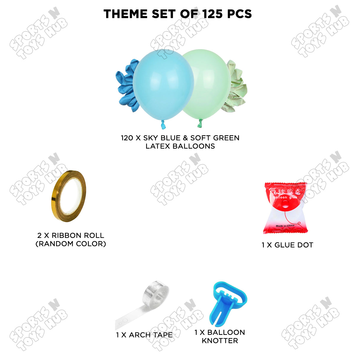 Latex Balloon Sky Blue & Soft Green Garland Arch Kit  – 125 Pcs