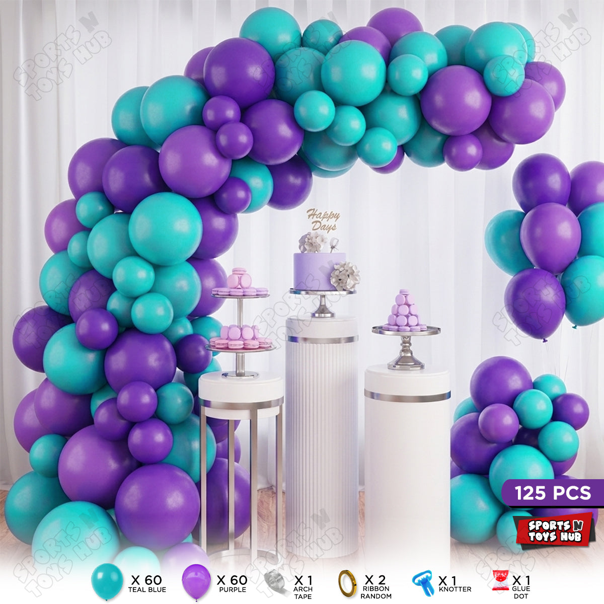 Teal Blue & Purple Color Arch Theme - Pack Of 125