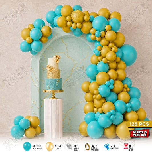 Teal Blue & Gold Balloon Arch Garland Theme Kit – Premium Latex Balloon Decoration Set for Birthday Party