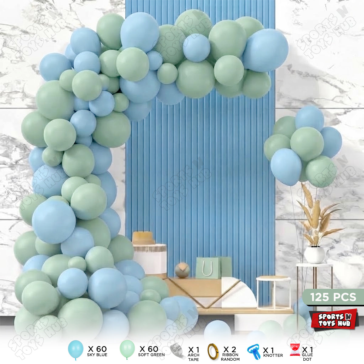 Latex Balloon Sky Blue & Soft Green Garland Arch Kit  – 125 Pcs
