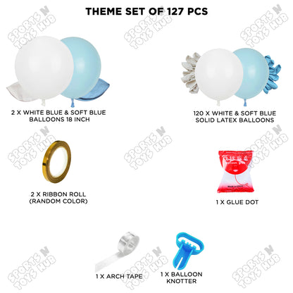 Soft Blue & White Latex Balloon Garland Arch Kit – Pack of 127 | Baby Boy Birthday Decorations, Baby Shower, First Birthday, Photo Backdrop & DIY Party Supplies