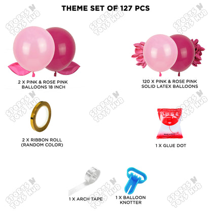 Baby Girl Character Theme Pink & Rose Pink Color Latex Balloon Set Arch Kit – Pack of 127 | Baby Shower Balloon Garland