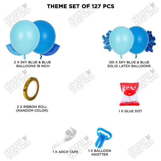 Baby Boy Character Theme Sky Blue & Blue Color Latex Balloon Set Arch Kit – Pack of 127 | Baby Shower Balloon Garland