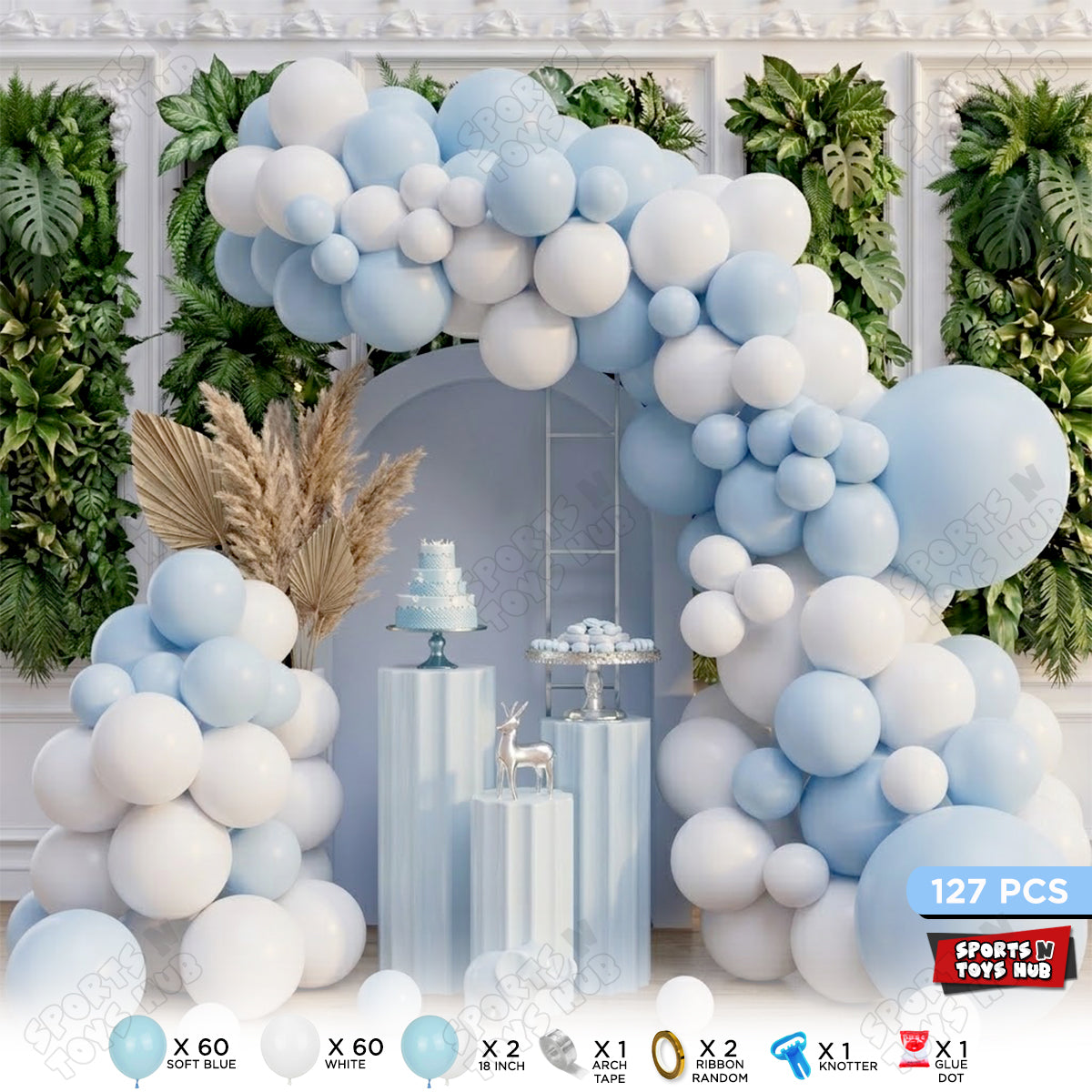 Soft Blue & White Latex Balloon Garland Arch Kit – Pack of 127 | Baby Boy Birthday Decorations, Baby Shower, First Birthday, Photo Backdrop & DIY Party Supplies