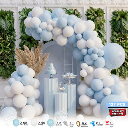 Soft Blue & White Latex Balloon Garland Arch Kit – Pack of 127 | Baby Boy Birthday Decorations, Baby Shower, First Birthday, Photo Backdrop & DIY Party Supplies