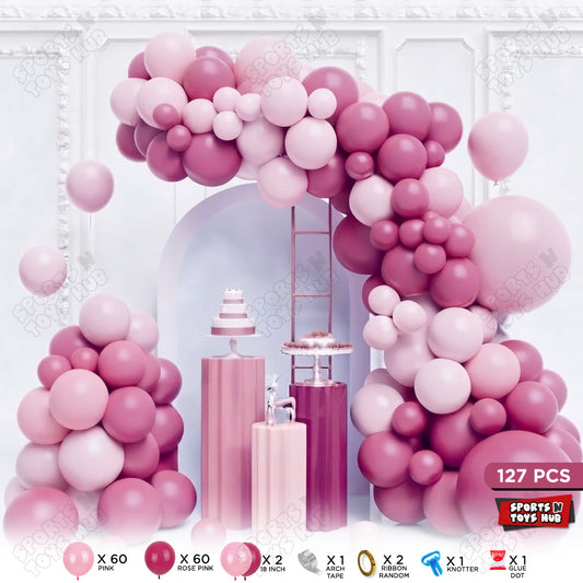 Baby Girl Character Theme Pink & Rose Pink Color Latex Balloon Set Arch Kit – Pack of 127 | Baby Shower Balloon Garland