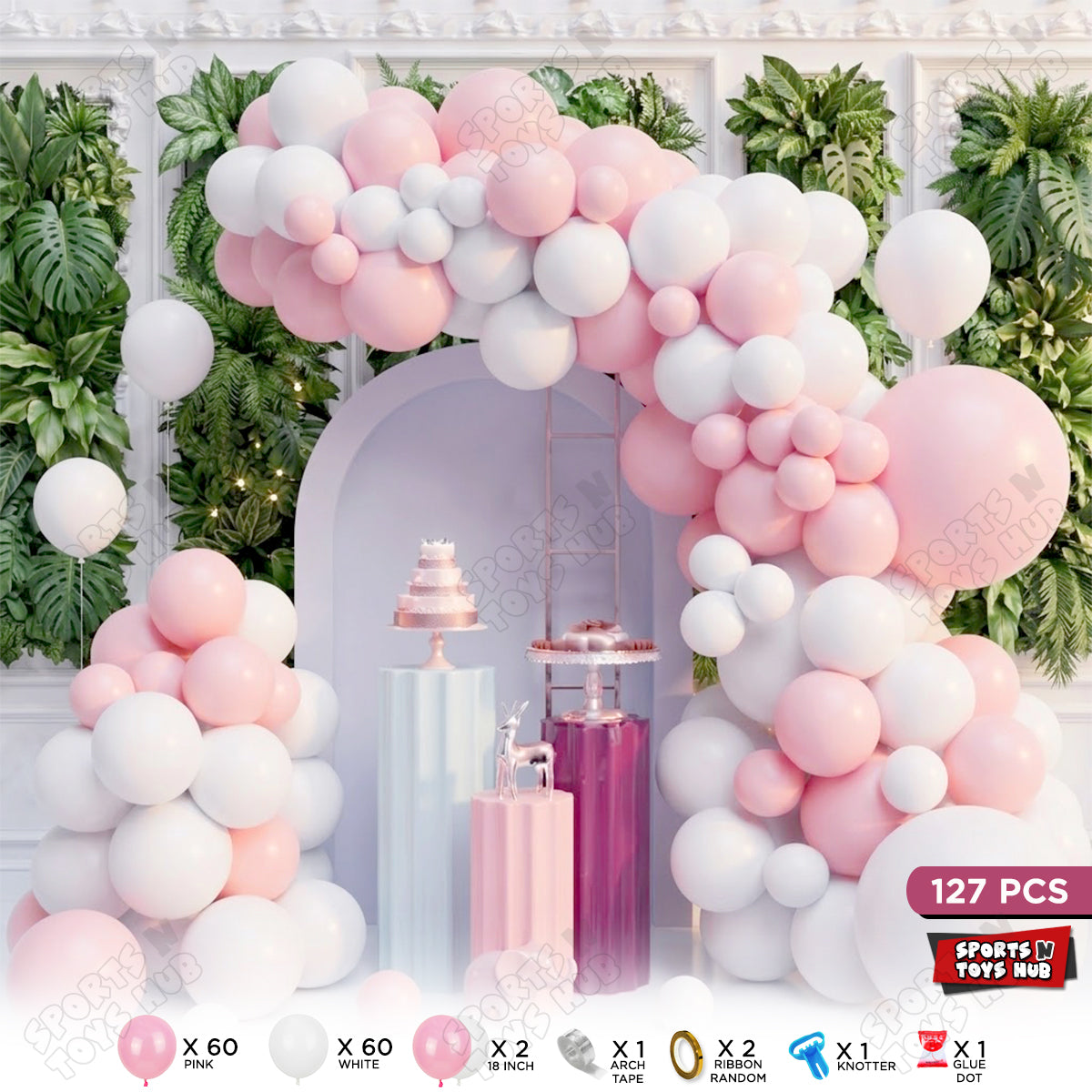 Pastel Pink & White Latex Balloon Garland Arch Kit – Pack of 127 | Baby Girl First Birthday Decorations, Baby Shower, Princess Theme, Photo Backdrop & DIY Party Supplies