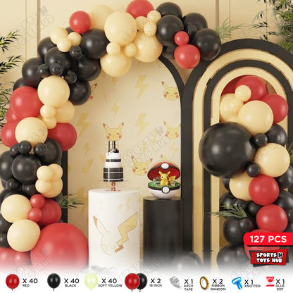Pokemon Balloon Arch Kit – 127 Pcs | Red, Black & Soft Yellow Balloon Garland, Kids Birthday Party Decorations, Pokemon Theme Backdrop, Photo Booth & Party Supplies