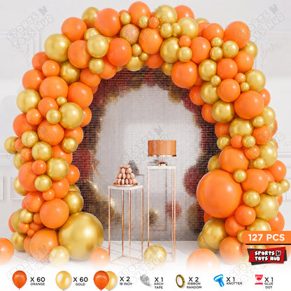 Orange & Gold Balloon Arch Garland Theme Kit – Premium Latex Balloon Decoration Set for Birthday Party
