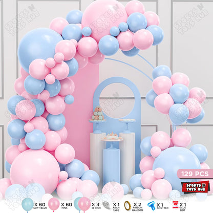 Pink & Soft Blue Balloon Arch Kit – 129 Pcs | Gender Reveal Balloon Garland, Baby Shower Decorations, Baby Boy & Girl Birthday Party Supplies, Balloon Backdrop, Photo Booth & Event Decor