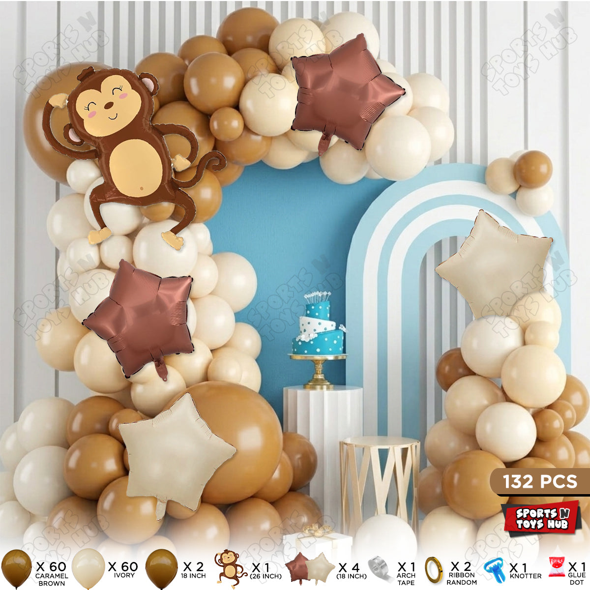 Jungle Safari Monkey Animal Character Foil Balloon Set Arch Garland Theme