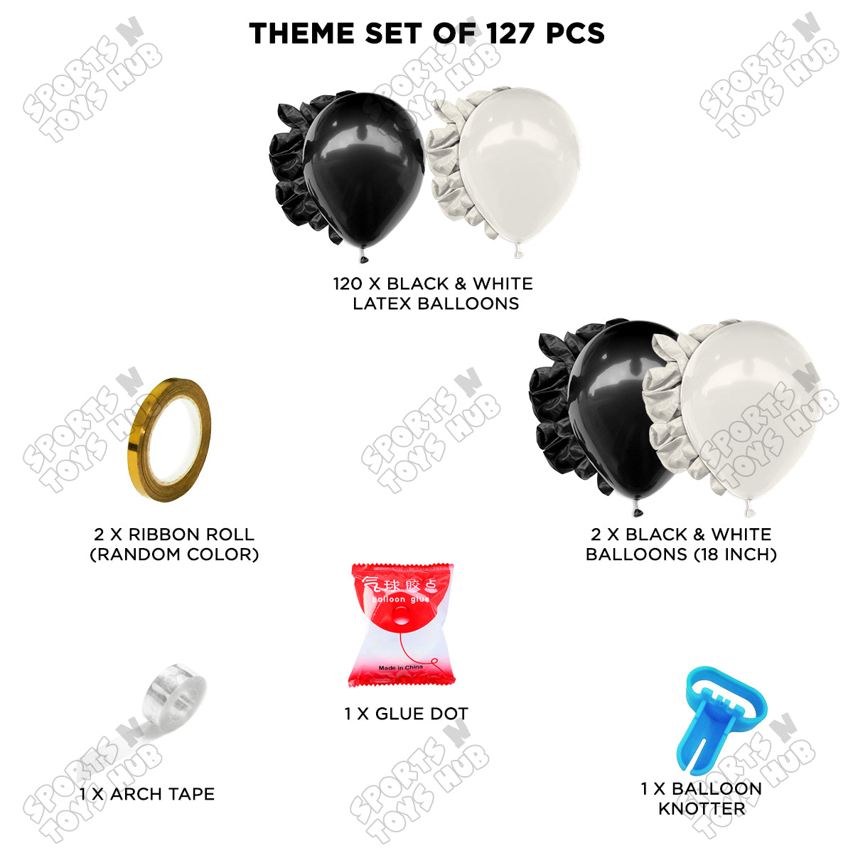 Black & White Balloon Arch Garland Kit - 127 Pcs