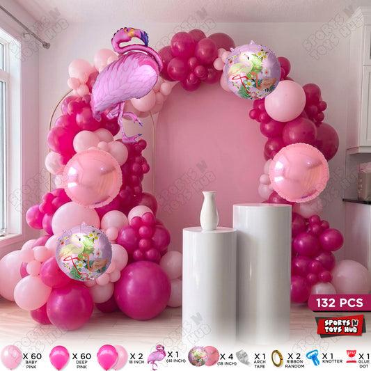 Baby Pink & Deep Pink Color Latex Balloon With Flamingo Bird Foil Balloon Set Arch Theme