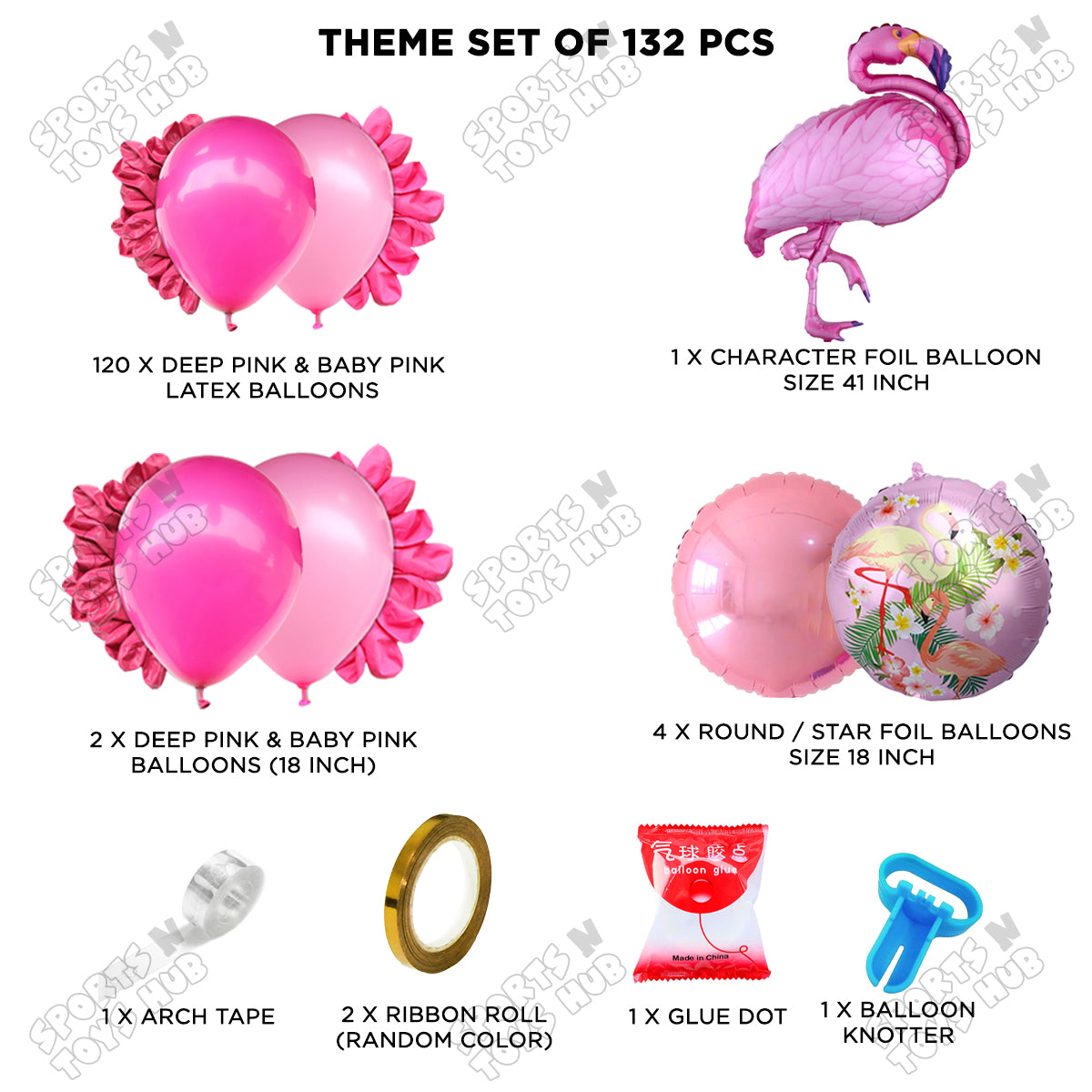 Baby Pink & Deep Pink Color Latex Balloon With Flamingo Bird Foil Balloon Set Arch Theme