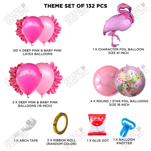 Baby Pink & Deep Pink Color Latex Balloon With Flamingo Bird Foil Balloon Set Arch Theme